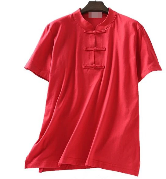 Унисекс, летние хлопковые рубашки с коротким рукавом для боевых искусств кунг-фу, костюмы для медитации, ушу, Тай Чи, крыло Чун, Униформа, серый, синий - Цвет: red