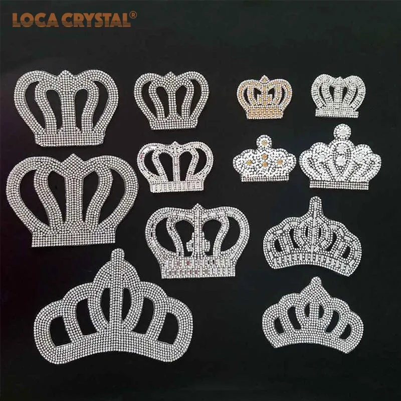 

2 pcs/bag White clear Crown Hot fix rhinestone patches Pearl Applique Women Clothes Bride Wedding Dress Accessories LOCACRYSTAL