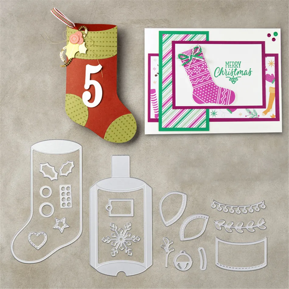 

2018 New Arrival Xmas Socks Stamp Dies Set 12Pc/lot Rubber Clear Stamps Metal Cutting Dies for Scrapbooking DIY Craft