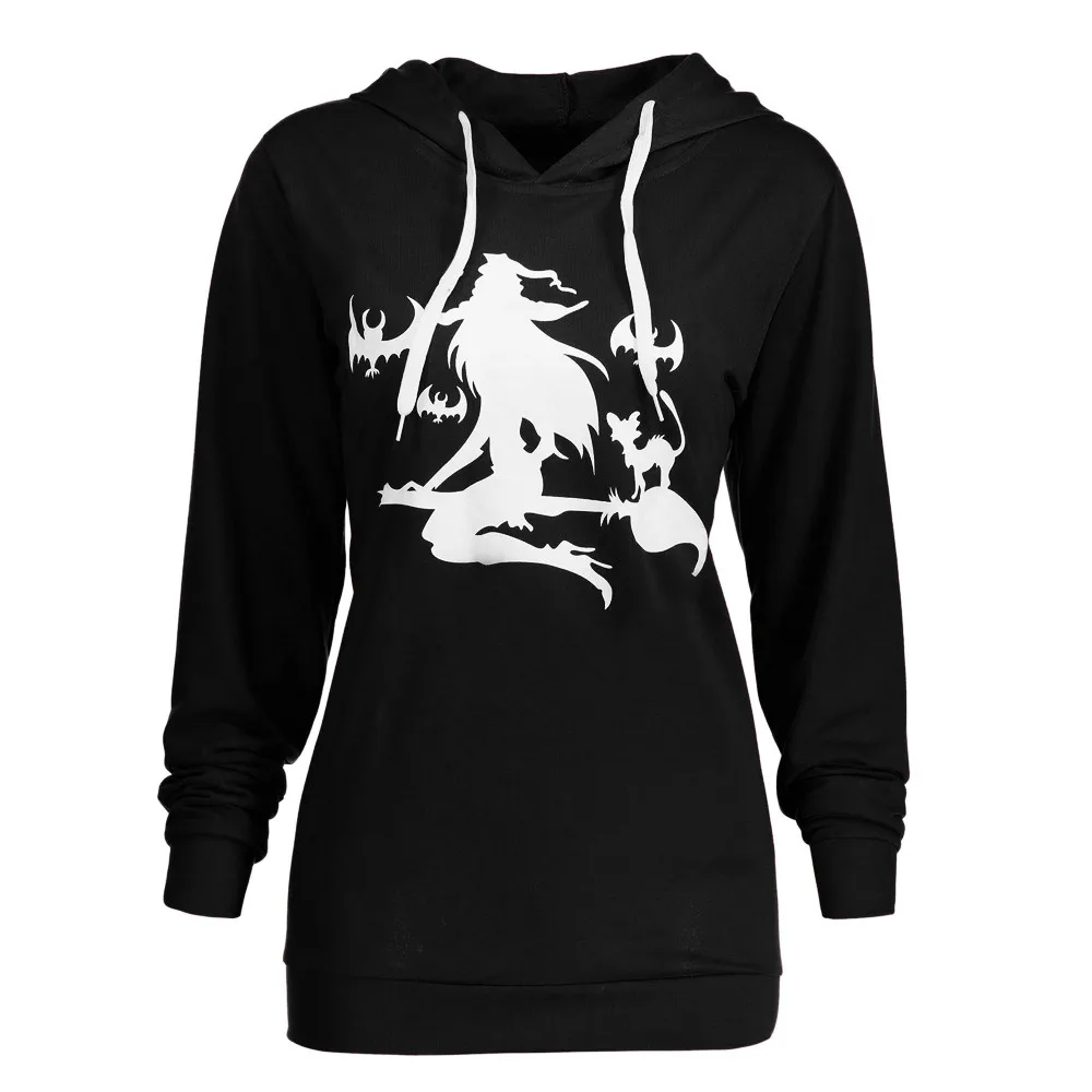 Women Long Sleeve Plus Size Halloween Witch Print Hoodie
