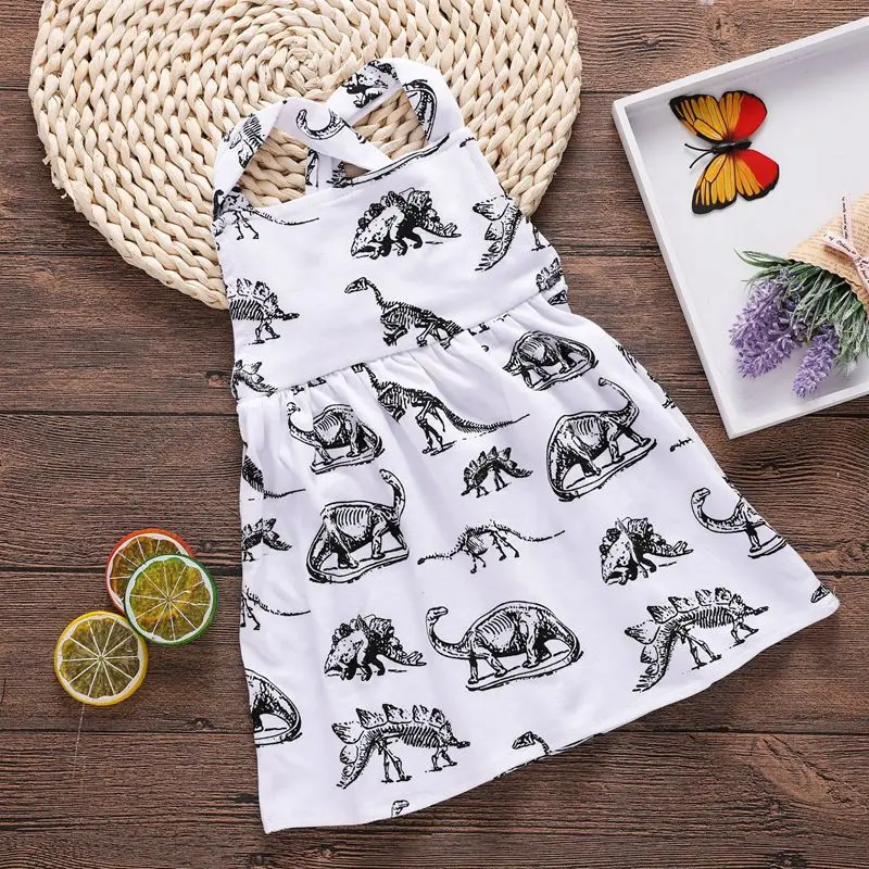 

Baby Girl Dinosaur Print Backless Tutu Dress Kids Cotton Soft Infantil Sleeveless Summer Dress New Style Princess Girl Clothes