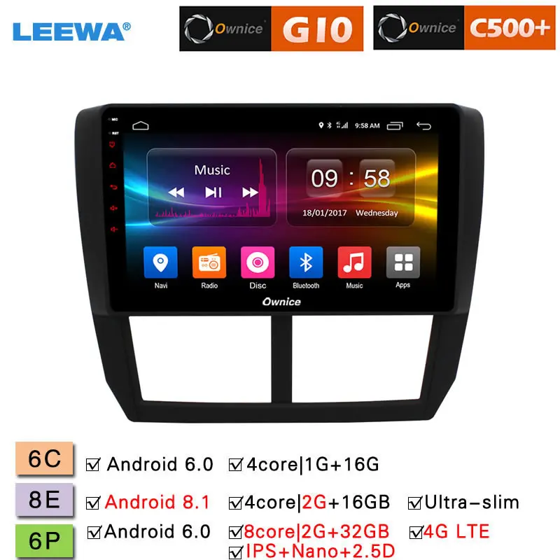 

LEEWA 9" 2.5D Nano IPS Screen Android 8.1 8-Core/DDR3 2G/32G/4G LTE Car Media Player With GPS/FM For Subaru Forester 2008-2012