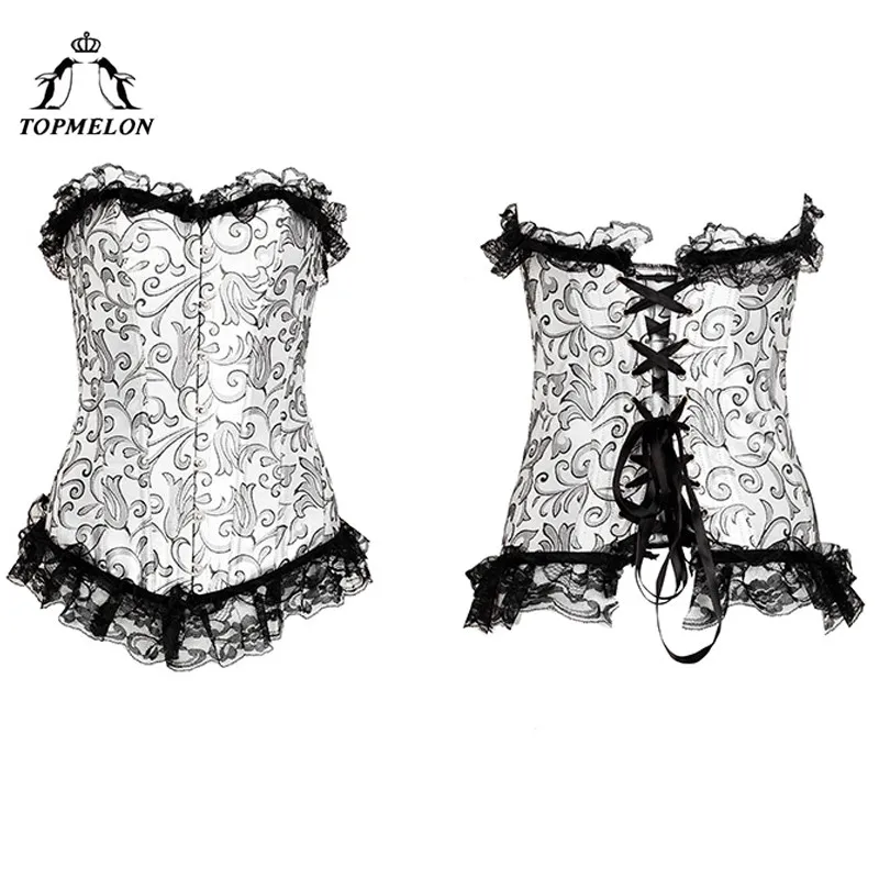 TOPMELON Corselet сексуальные женские Корсеты бюстье в стиле стимпанк готические корсеты и бюстье серебряные кружевные цветочные Клубные шоу вечерние женская блуза