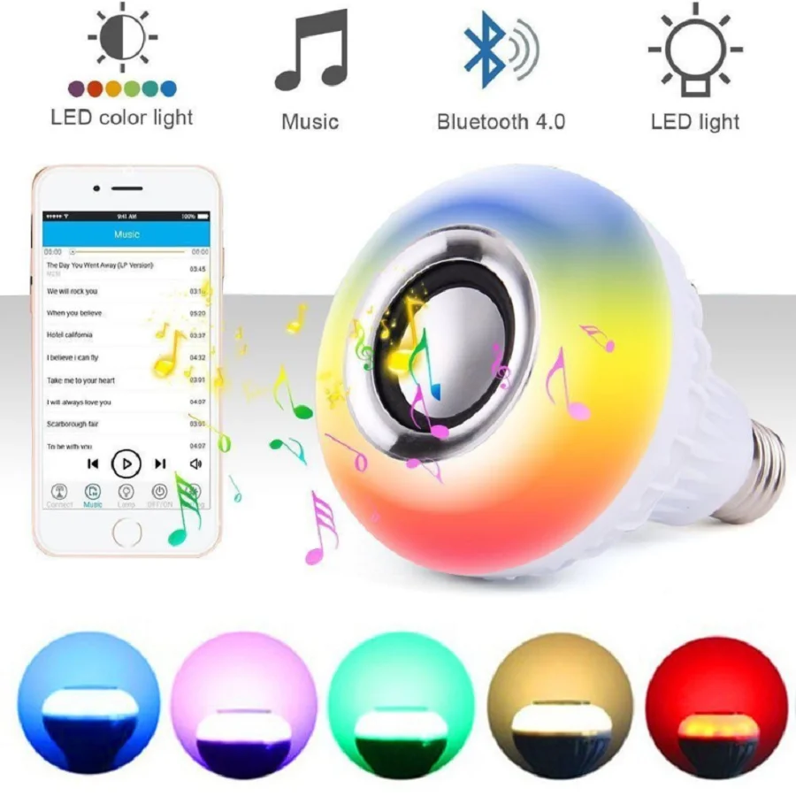 

Wireless Bluetooth Speaker Bulb Light 12W LED RGB Smart Music Play Lamp Remote