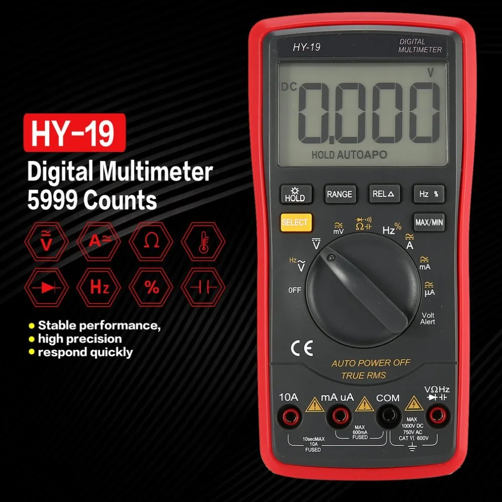 

Digital Multimeter HY-19 DC/AC Voltage Current Meter Handheld Ammeter Ohm Diode Capacitance Tester 20000 Counts Multitester