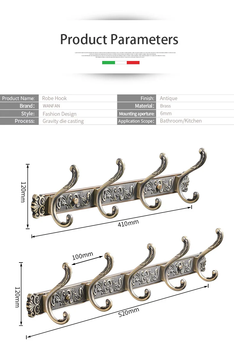 Крючки для халатов, Роскошные Настенные Крючки для ванной комнаты, антикварные крючки для халатов, 5 рядов крючков, вешалка для одежды, дверные Крючки для ванной комнаты, аксессуары для HA-26F
