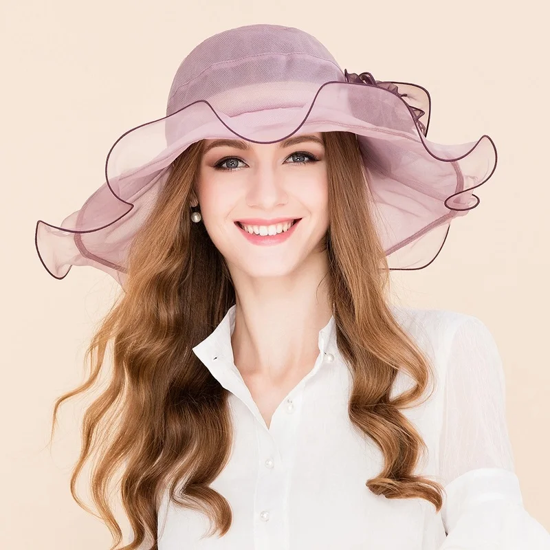 New Arrival Elegant Silk Sweet Hat Lady Wide Brim Silk Sunscreen Hat