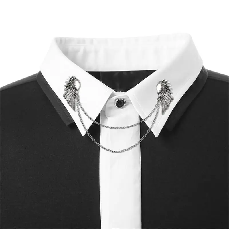 Vintage Angel Wings Deer Wolf Cat Brooch Pin For Women Multiple Layers Chain Crown Skull Head Brooches Shirt Collar Pins Broches