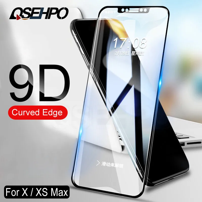 

9D Curved Edge Full Cover Tempered Glass on the For iPhone XS Max XR X Screen Protector Glass For iPhone 7 8 6 6S Plus Film Case