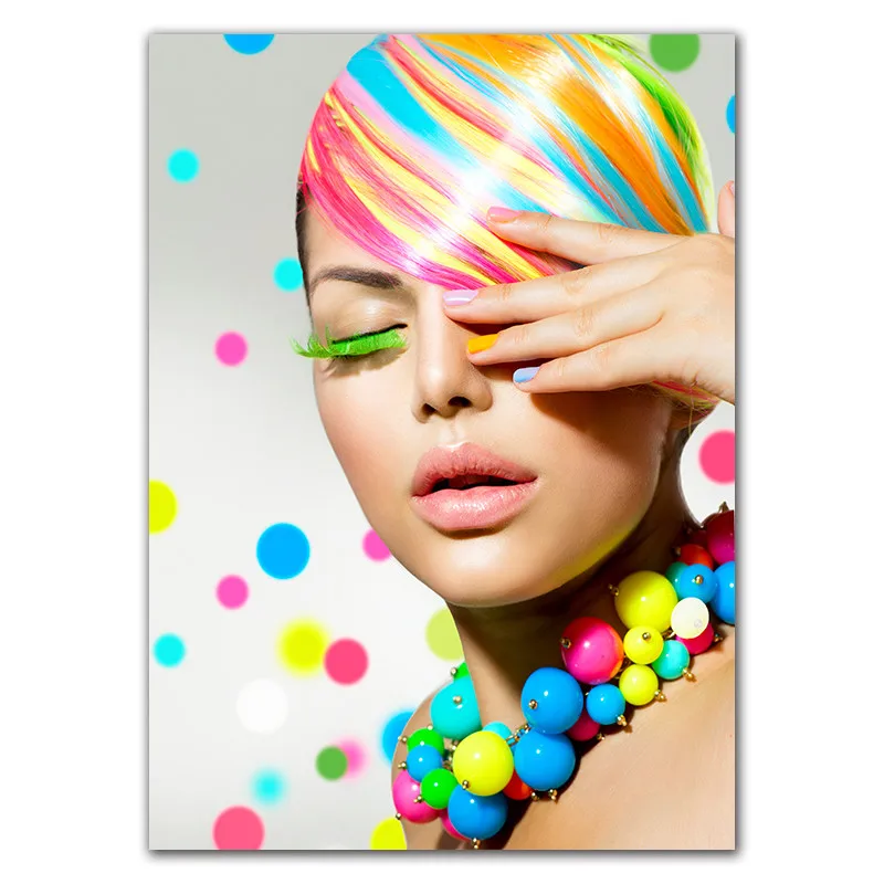 Современная мода красота Искусство холст живопись плакат или печать красочные волосы макияж настенные картины для салона красоты Магазин Декора DH2707 - Цвет: 10