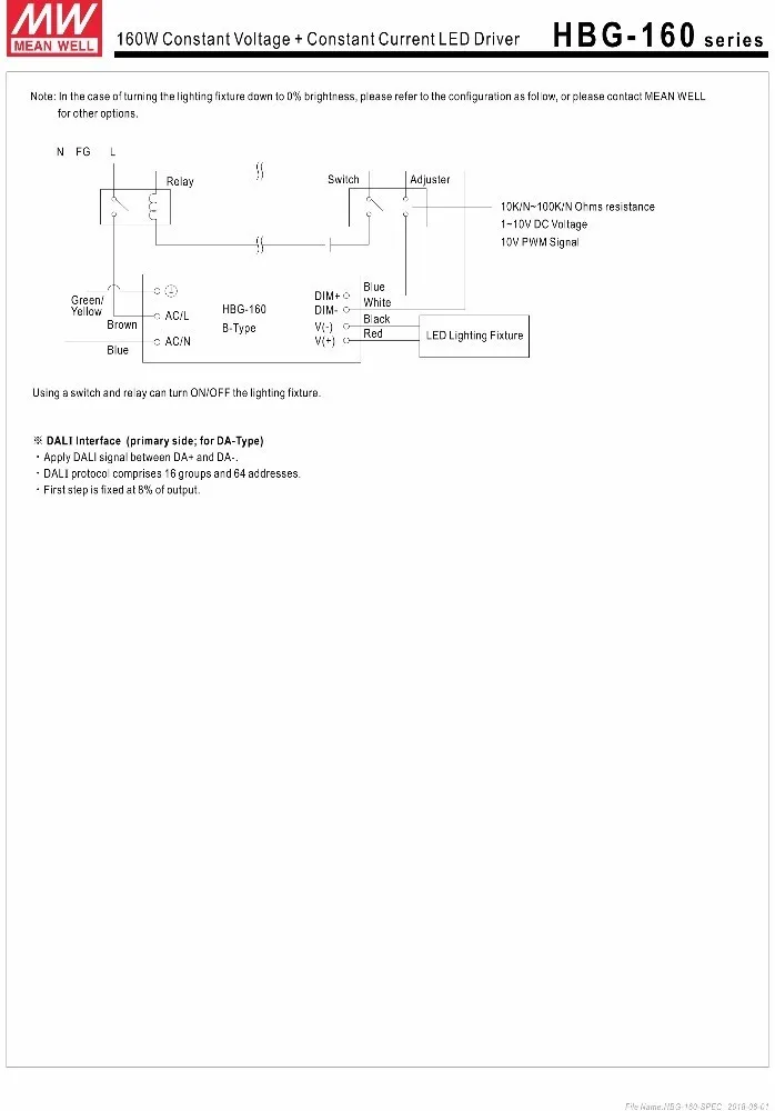 Meanwell постоянного тока светодиодный драйвер HBG-160-60 156 Вт 2.6A 60 В PFC светодиодный источника питания 3 в 1 приглушить DALI IP67 IP65