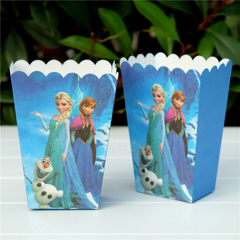 6 шт./лот, коробка для попкорна с изображением принцесс Анны, Эльзы, олфы, Подарочная коробка, аксессуары для детей на день рождения