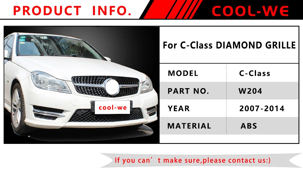 Гриль подходит для Mercedes benz C Class W204 Алмазная решетка C180 C200 C300 C250 C350 2007-14