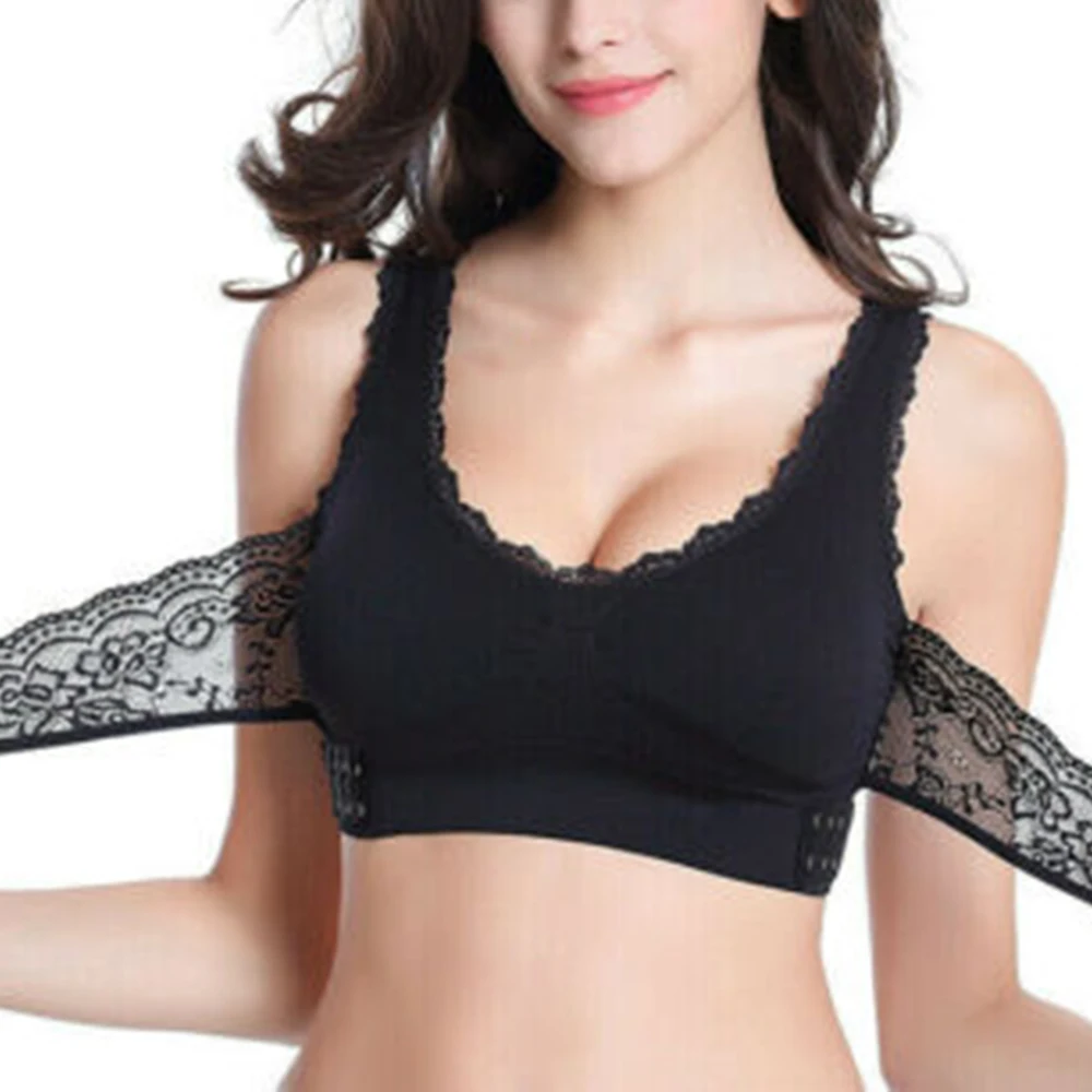 

No Steel Ring Sexy Underwear Cross Side Buckle Sports Bra Female Lace Cotton Summer Black Safety Full Cup Western Slim