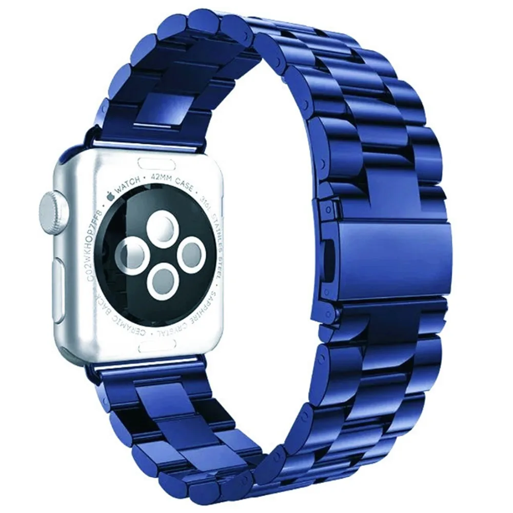 Ремешок из нержавеющей стали для наручных часов correa apple watch band 4, 40 мм, 44 мм, браслет из звеньев, ремешок для наручных часов montre, металлический ремень - Цвет ремешка: blue