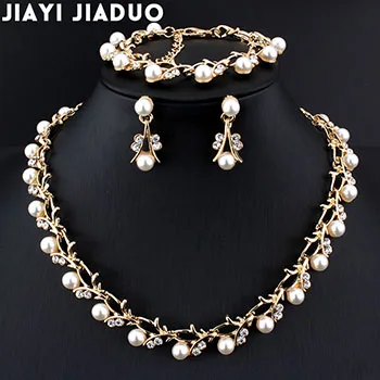 Jiayijiaduo Горячая имитация жемчуга свадебное ожерелье серьги наборы Свадебные Ювелирные наборы для женщин Элегантный подарок на праздник модный костюм - Окраска металла: 8