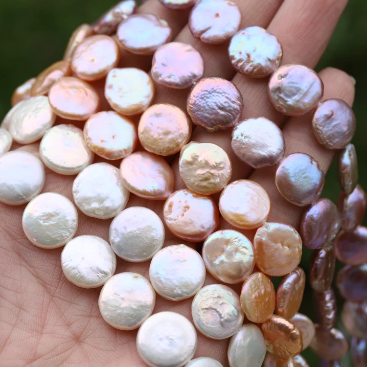 loose beads freshwater pearl white/pink/purple coin flat 13-14mm 14"  for DIY jewelry making FPPJ wholesale beads nature