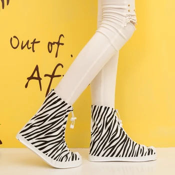 

Zebra-striped Overshoes Covers Black-white Motorcycle Waterproof Rain Shoes Covers Thicker Non-slip Scootor Boots