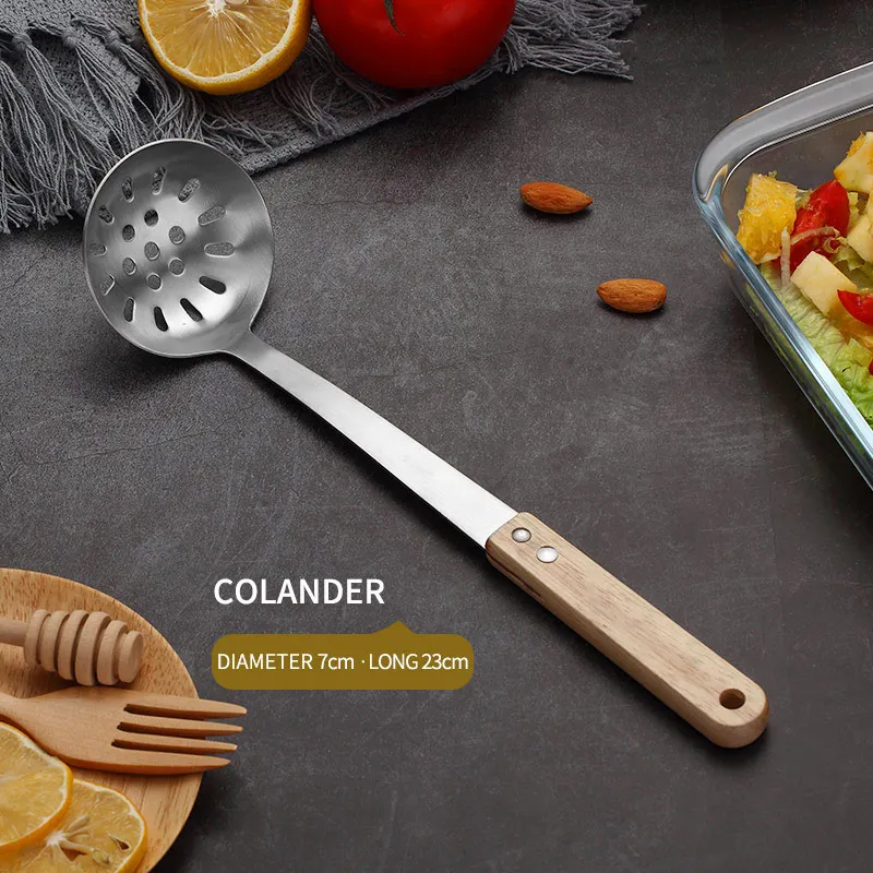 Colander LANSKYWARE 304 Дуршлаг Из Нержавеющей Стали с нескользящей деревянной ручкой кухонные овощные сито для процеживания остатков сито кухонные принадлежности - Цвет: Colander