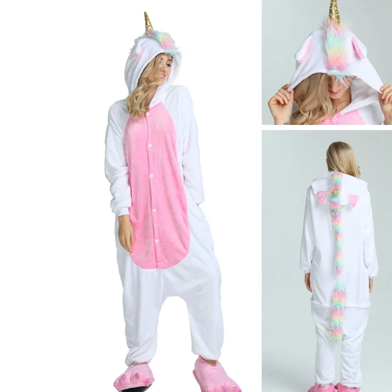 

Winter pink unicorn Pajama Sets Cartoon Sleepwear Women Pajama Flannel Animal Stitch Panda Unicorn Tigger Pajama kigurumi