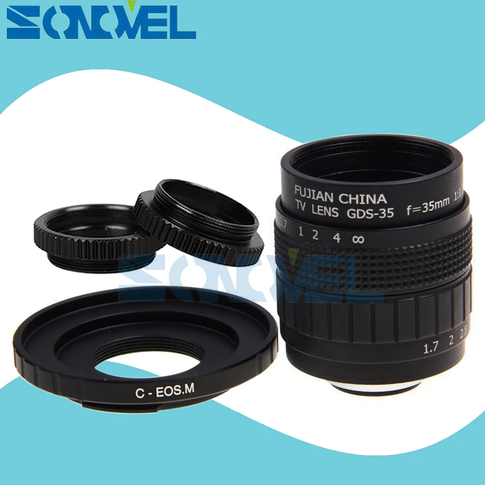 Goede FUJIAN 35mm F1.7 CCTV TV Movie lens + C Mount + Macro ring voor Canon EOS M M2 M3 M5 M6 M10 M100 Mirrorless Camera