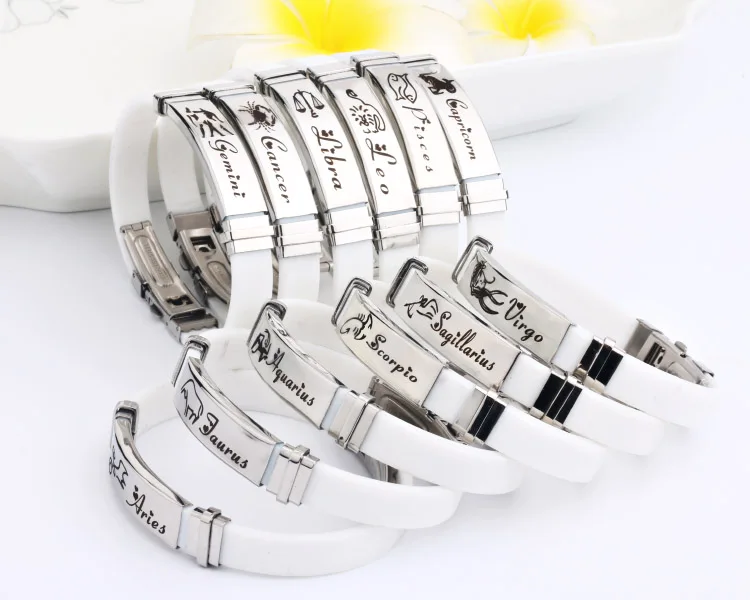 12 Constellations stainless steel Bracelets Men rubber Charm Casual Personality Bracelets & Bangles Jewelry For Women pulseras 54