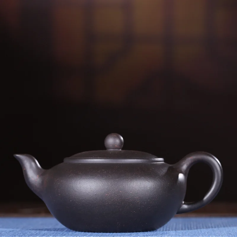 

Pottery Teapot Quality Goods Manual Make Raw Ore Black Zhu Sha Black Gold Just Flat Okho Kungfu Online Teapot Tea Set Gift