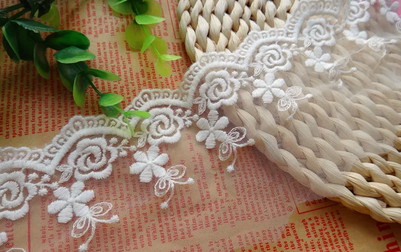10 yardlot width 10cm 3.94 ivory high quality mesh embroidery lace trim ribbon 17799L4K332 free ship