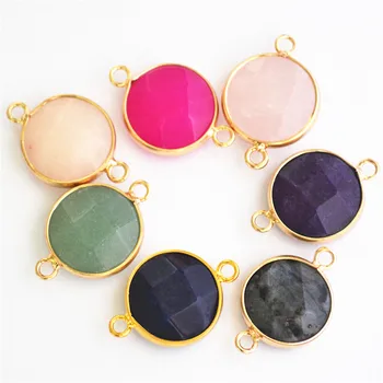 

Gold Color Mixed Natural Stone Pendants Quartz Crystal Bead Bulk Bracelet Necklace Connector DIY Fashion Jewelry Making 12PCS