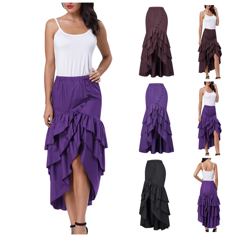 Готическая Русалка Офисная Женская юбка миди черная высокая талия Твердые оборки вечерние женские юбки лето осень юбки женские