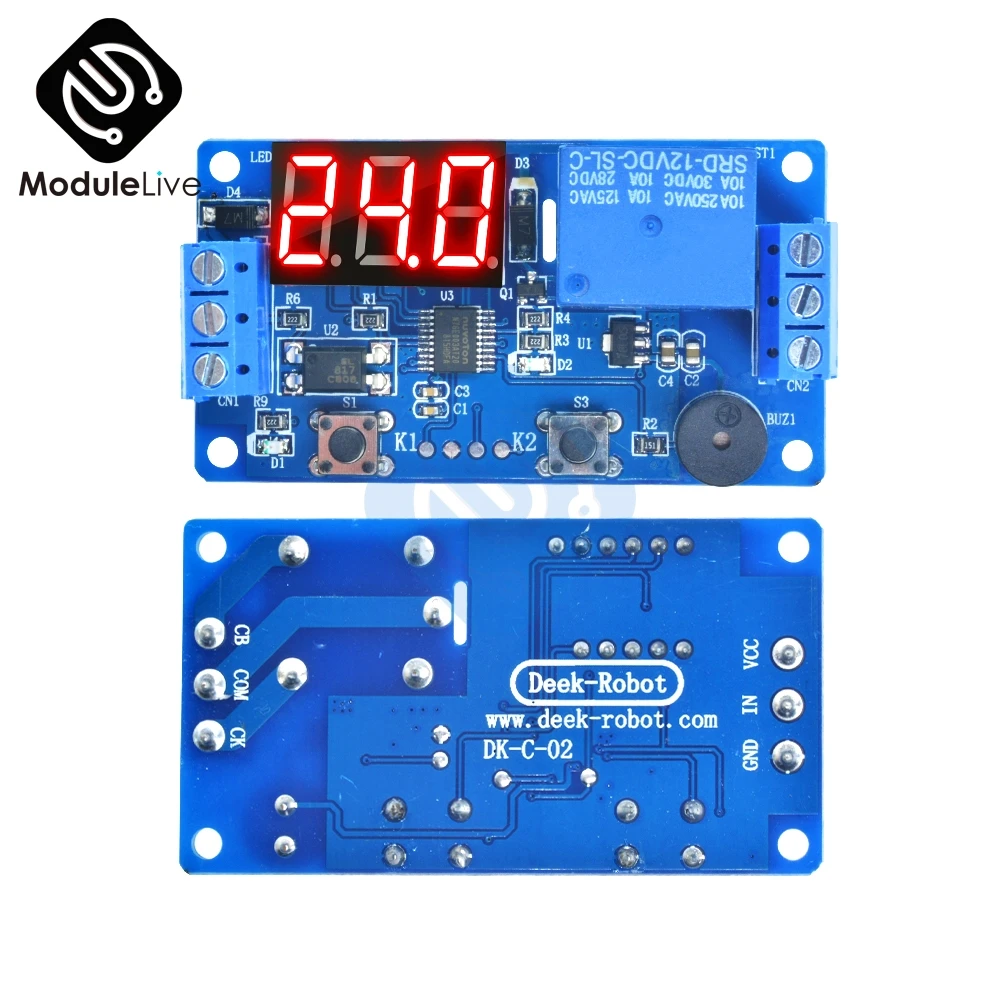 Цифровой светодиодный релейный модуль с задержкой времени постоянного тока 12 В, программируемый таймер управления, триггер, автоматический зуммер PLC для автомобиля