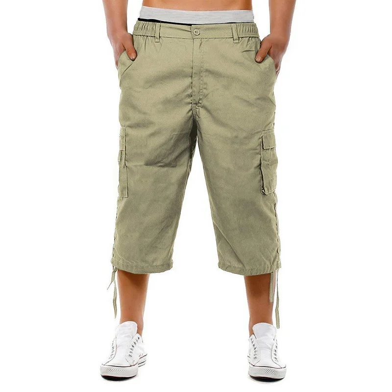 MJARTORIA, летние мужские шорты Карго, мужские шорты с эластичной талией, военные 3/4, длинные шорты до колена с карманом, высокое качество
