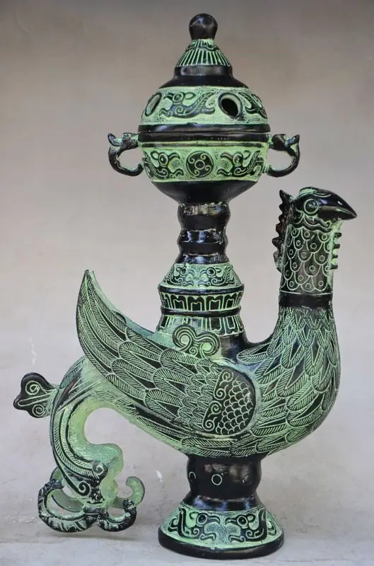 

OLD COLLECTIBLE DECORATE CHINESE BRONZE HANDWORK PHOENIX INCENSE BURNER