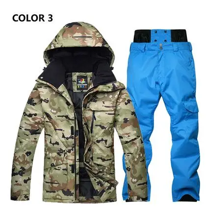 Gsou снег камуфляж, лыжи костюм, Мужская одежда, Открытый Ветровка, водонепроницаемый лыжный костюм Лыжная куртка+ брюки зимний теплый для катания на лыжах - Цвет: color3