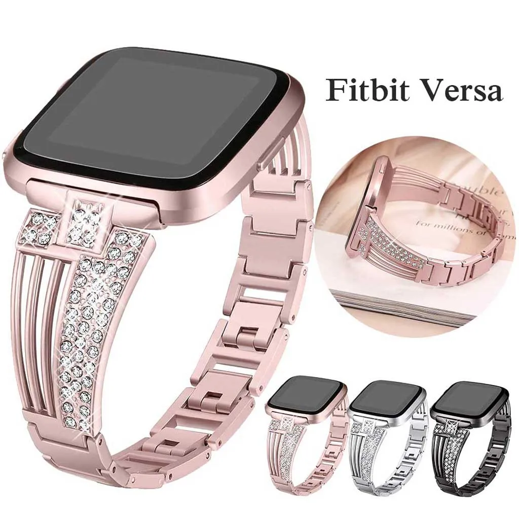 

2019 New fitness bracelet Easy To Adjust Fashion Crystal Metal Watch Band Wrist Strap For Fitbit Versa wearable devices relogios