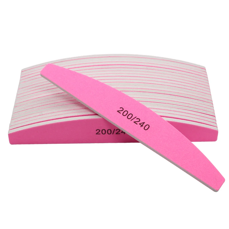 

50pcs Nail File 200/240 Nail Art Sanding Files Block Sandpaper Buffing Curve Manicure Nail Tools Pink Boat Design wholesale