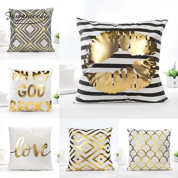 

Fuwatacchi Gold Foli Animals Cushion Cover Geometric Throw Pillow Cover Deractive Pillowcases For Sofa Bed Decor 45X45cm