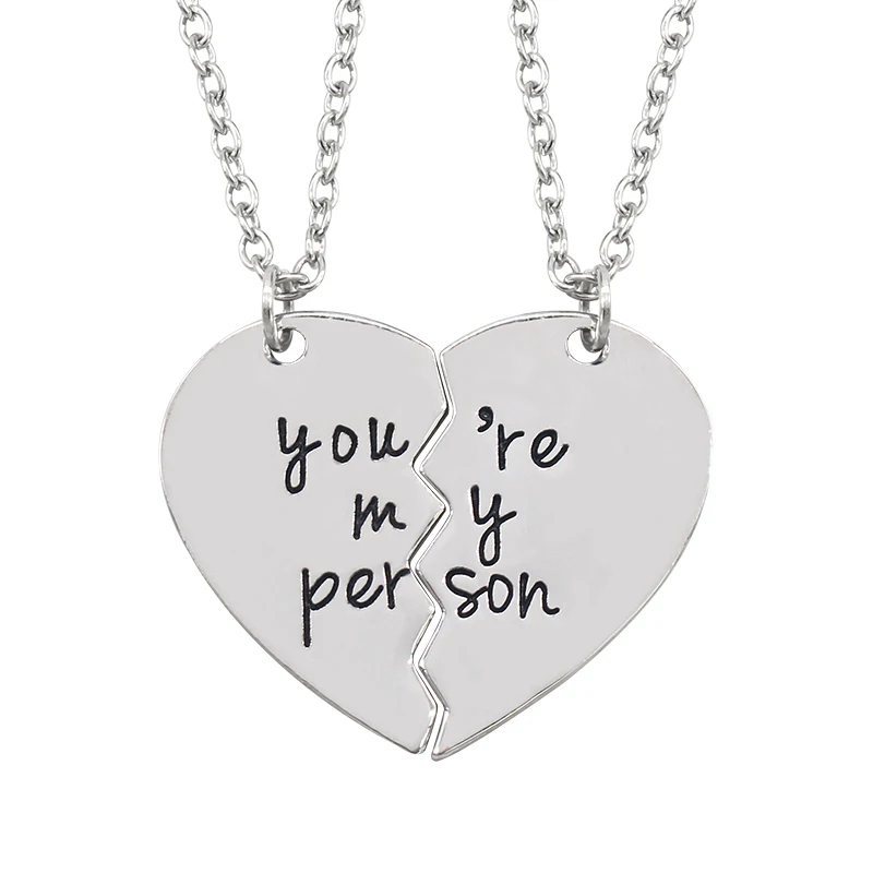 2Pcs/set You Are My Person Necklace Love Heart Puzzle