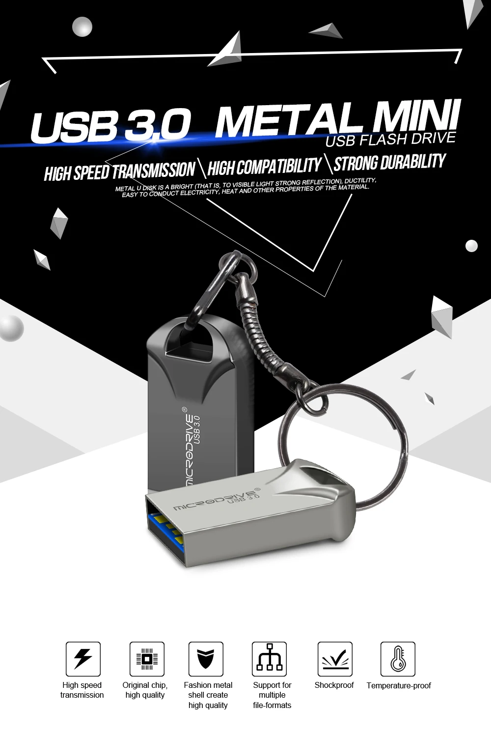 Обновленный флэш-диск, черный USB 3,0, мини-накопитель, 16 ГБ, 32 ГБ, 64 ГБ, 128 г, ударопрочный металлический флеш-накопитель, приводы, кольцо для ключей