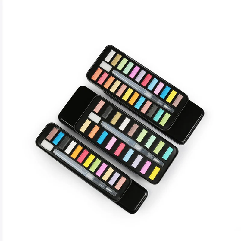 

12/18/24 Colors Solid Watercolor Pigment Painting Set With Paintbrush Bright Color Portable Water Color For Kids School Supplies