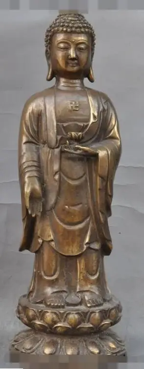 

S00490 Chinese Buddhist Bronze Stand lotus sakyamuni Shakyamuni Tathagata buddha statue (B0328)
