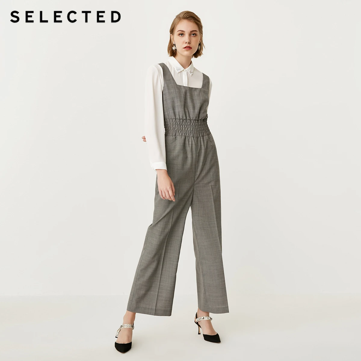 

SELECTED Women's Wool-blend Loose Fit Shoulder Straps Plaid Jumpsuit SIG|418344505