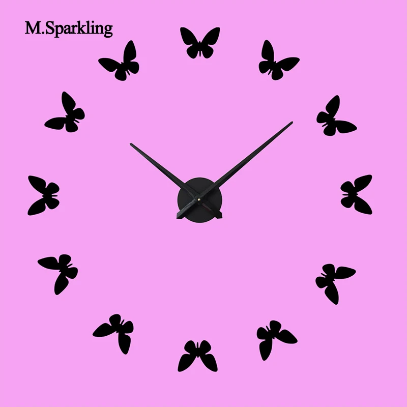 

Large wall clock 3D Quartz Needle clock DIY digital butterfly design bedroom wall clock still life stickers