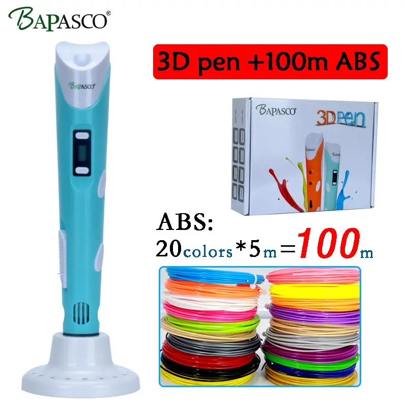 

BAPASCO 3D pen RP-100B+100meters 20colors ABS 3D printer pen with lcd display 12V 2A adapter creative drawing pen 3D model