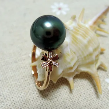 

Diamond 18K Gold Tahitian Black Pearl Ring Best Gift For Lover Wedding Jewelry Fine Jewelry Valentine