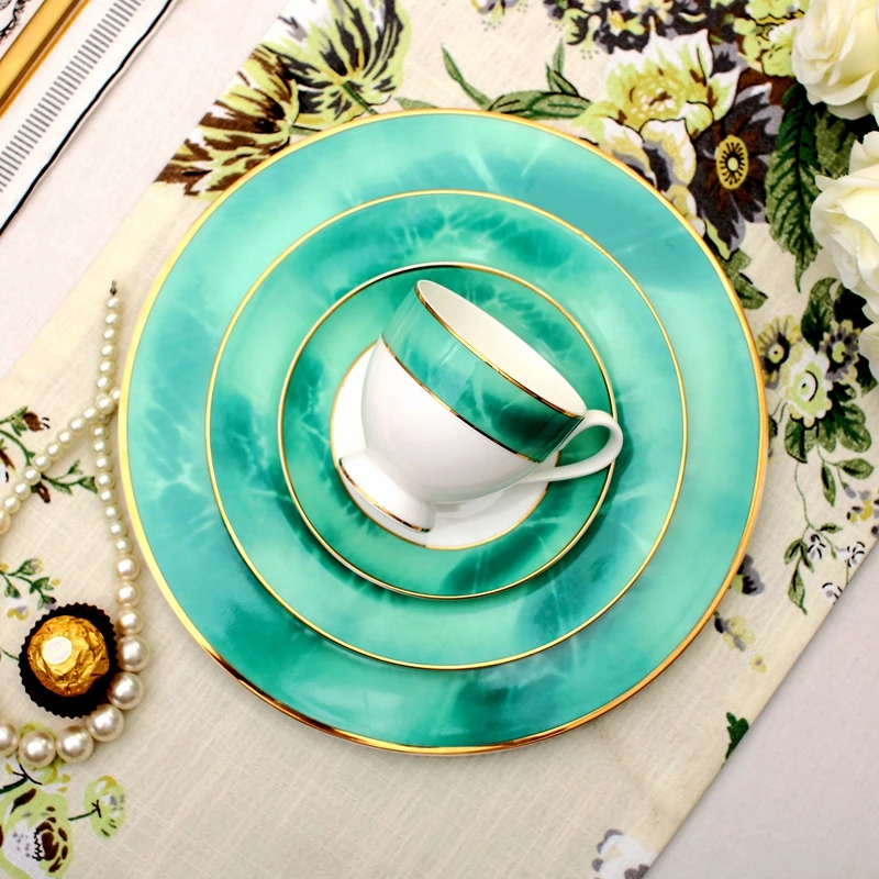 green Dinner Plates Ceramic Dish Bone China Dinnerware Sets Wedding
