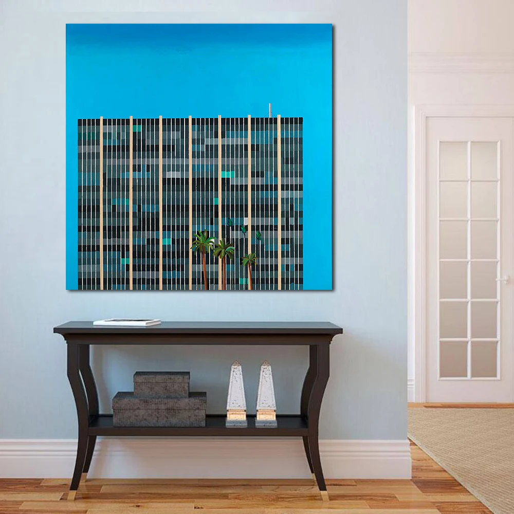 JQHYART David Hockney Building Savings Oil Painting Canvas Art Home Decor Wall Pictures For 