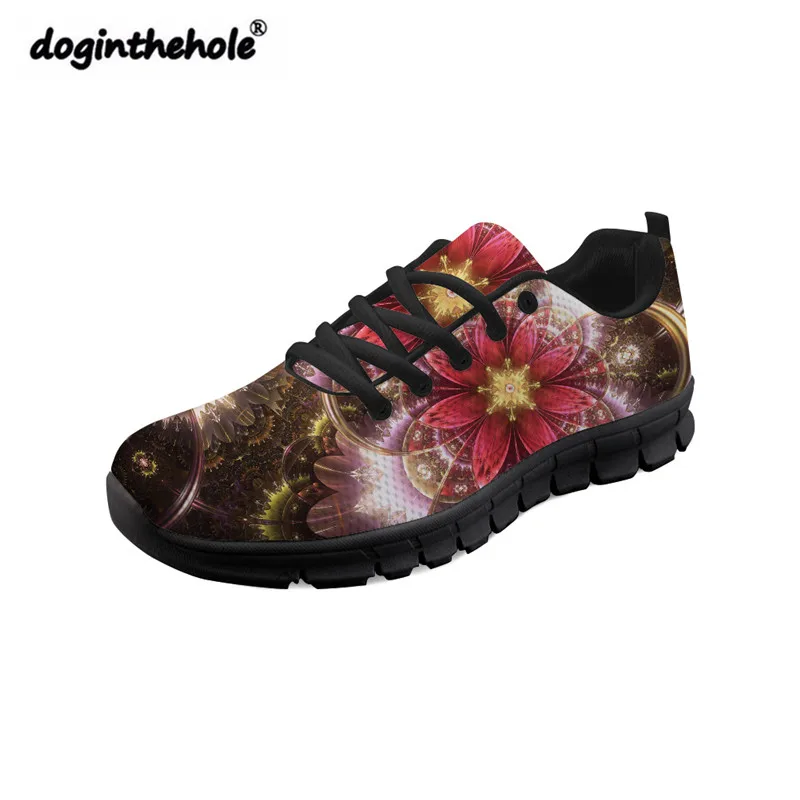 

Doginthehole Vintage Floral Pattern Sneakers Woman Sports Breathable Light Women Walking Shoes Outdoor Non-slip Black Zapatillas