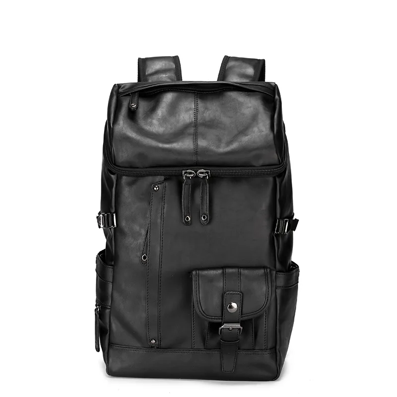 Акция мужской рюкзак в консервативном стиле мужской бренд ноутбук рюкзаки для мужчин ПУ кожа рюкзак большие школьные сумки - Цвет: Черный