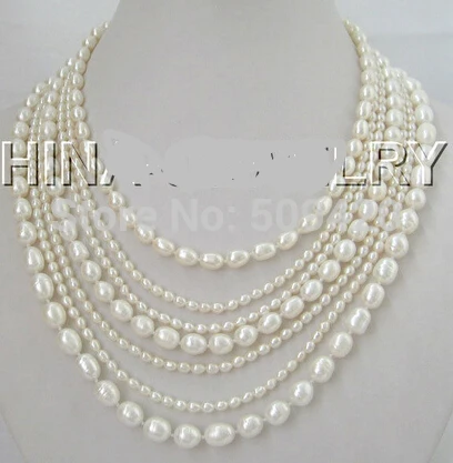 

~~ Free Shipping >7row 21" natural white freshwater pearl necklace